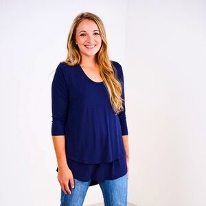 Latched Mama 3/4 Sleeve Scoop Neck Nursing Top 2.0 - Navy Blue XS .